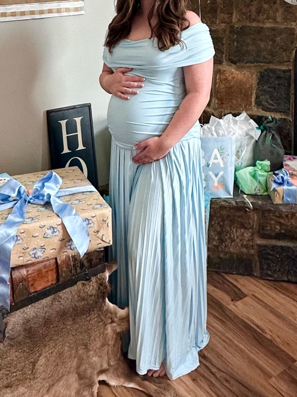 Strapless Sky Blue Maternity Dress